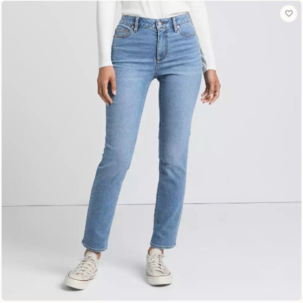 Land's End Recover Denim Indigo Tide Blue Mid Rise Slim Leg Jean Sz 14